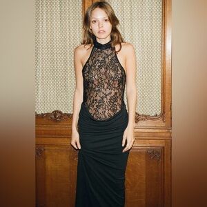 Zara Black Lace Halter Romantic Conbination Dress Size Medium